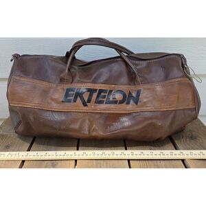 Vintage Ektelon Racquetball Duffel Bag Brown FauxLeather Gym Travel Luggage 22in